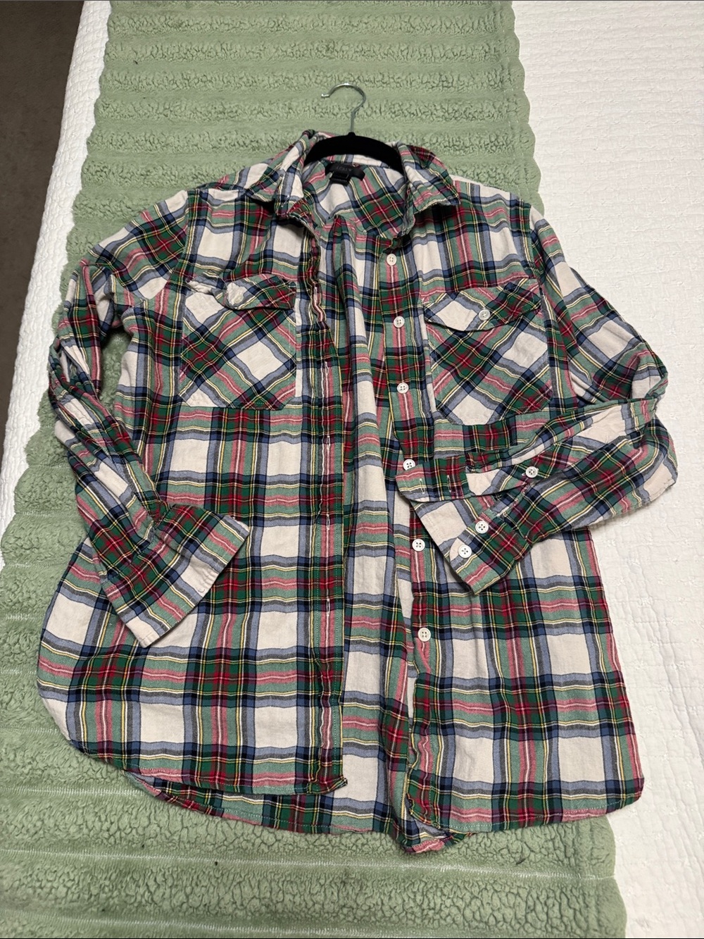 J crew Plaid Button-Up Shirt - Green & White